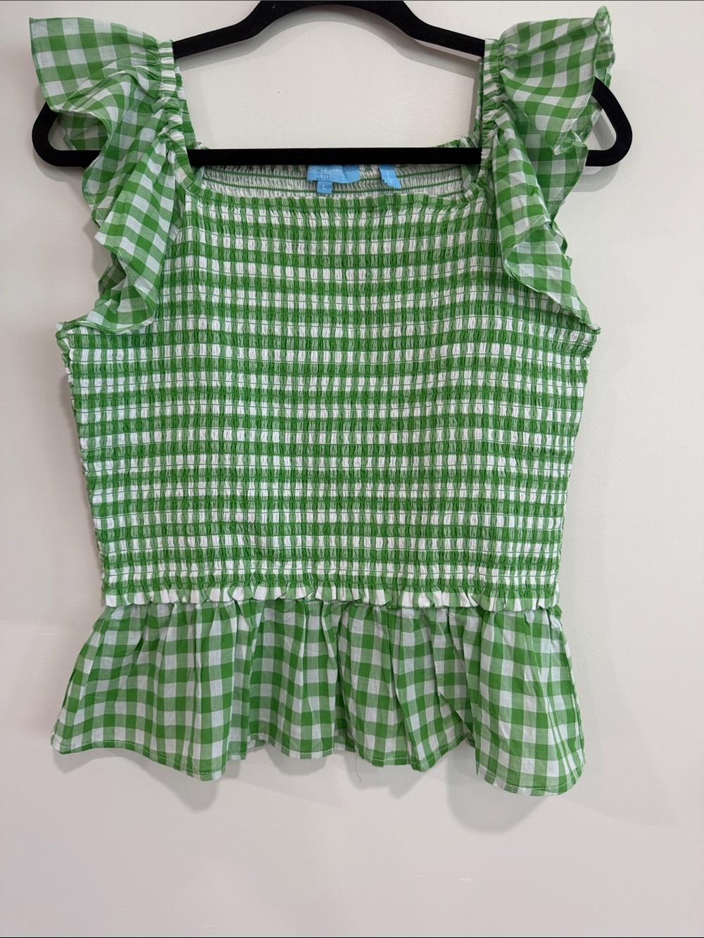 Draper James Green Gingham Smocked Peplum Camisole
